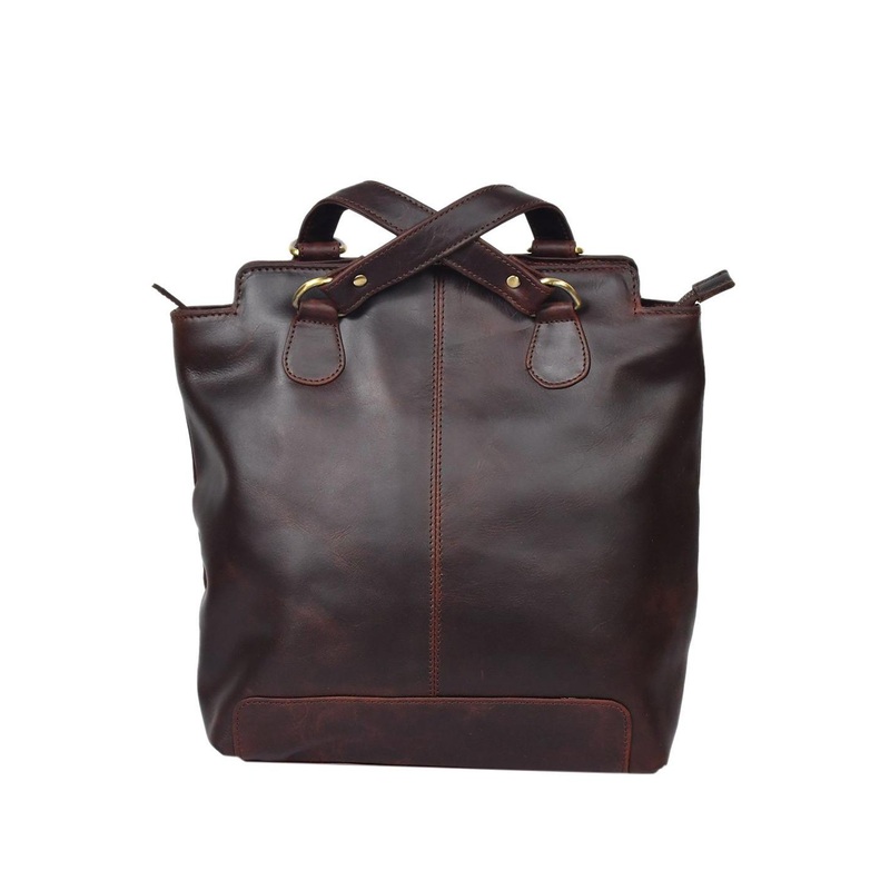 Celtic Unisex Medium Brown YokeStyle Leather Backpack Classic Design with Flap Closure