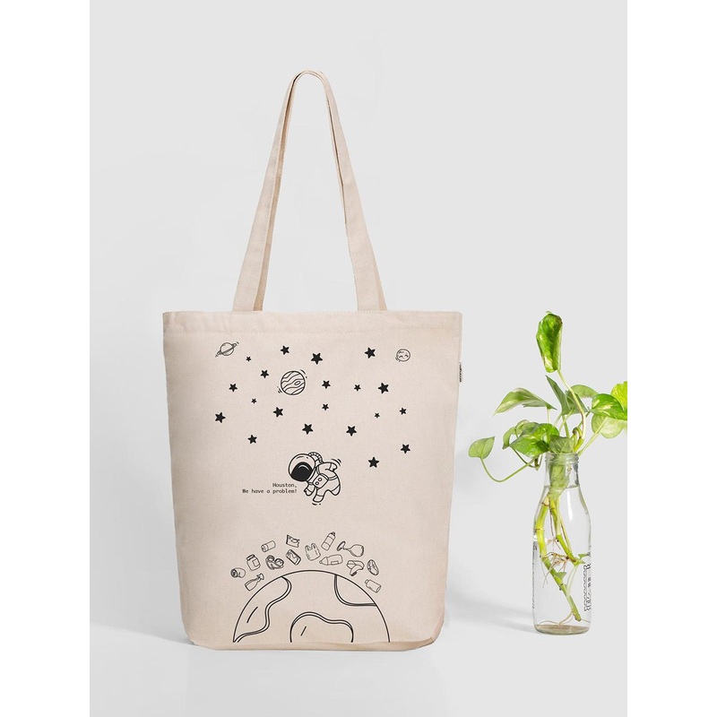 EcoRight Zipper Tote Bag – Houston we have a problem (Natural)