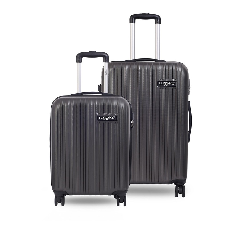 Luggero Set Of 2 Textured Hard-Sided Medium & Small Cabin Trolley Bags