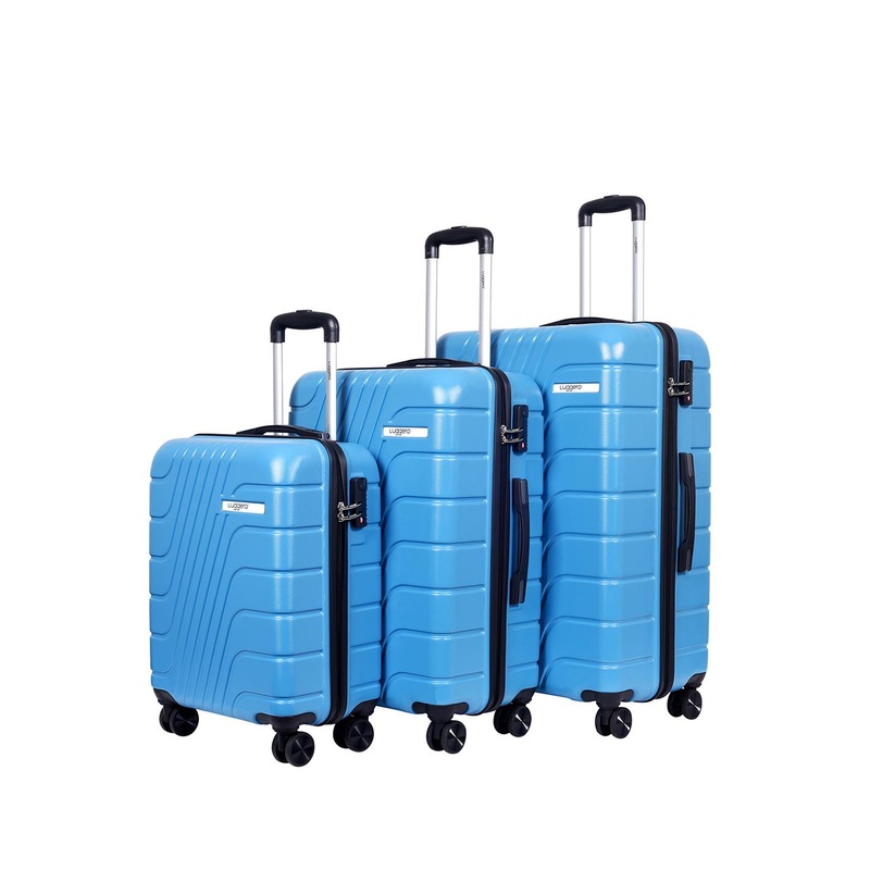 Luggero Set Of 3 Textured Hard-Sided Trolley Bags Suitcase