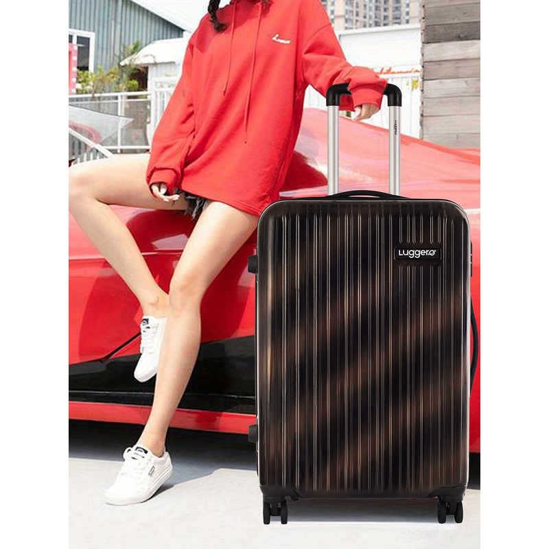 Luggero Striped Hard-Sided Medium Trolley Bag Suitcase