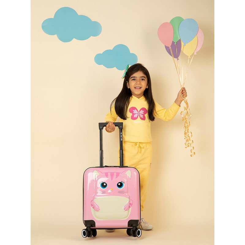 Nasher Miles TTT Zoo Cat Polycarbonate Cabin Pink Trolley Bag – 17 inch (44cm)