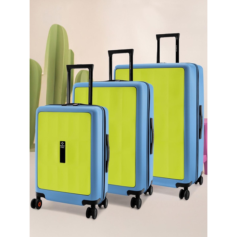 Nasher Miles Zanzibar Polycarbonate Set of 3 S\u002FM\u002FL Green Blue Trolley Bags (55-65-75 cm)