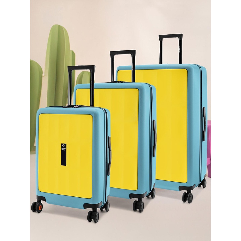 Nasher Miles Zanzibar Polycarbonate Set of 3 S\u002FM\u002FL Yellow Blue Trolley Bags (55-65-75 cm)