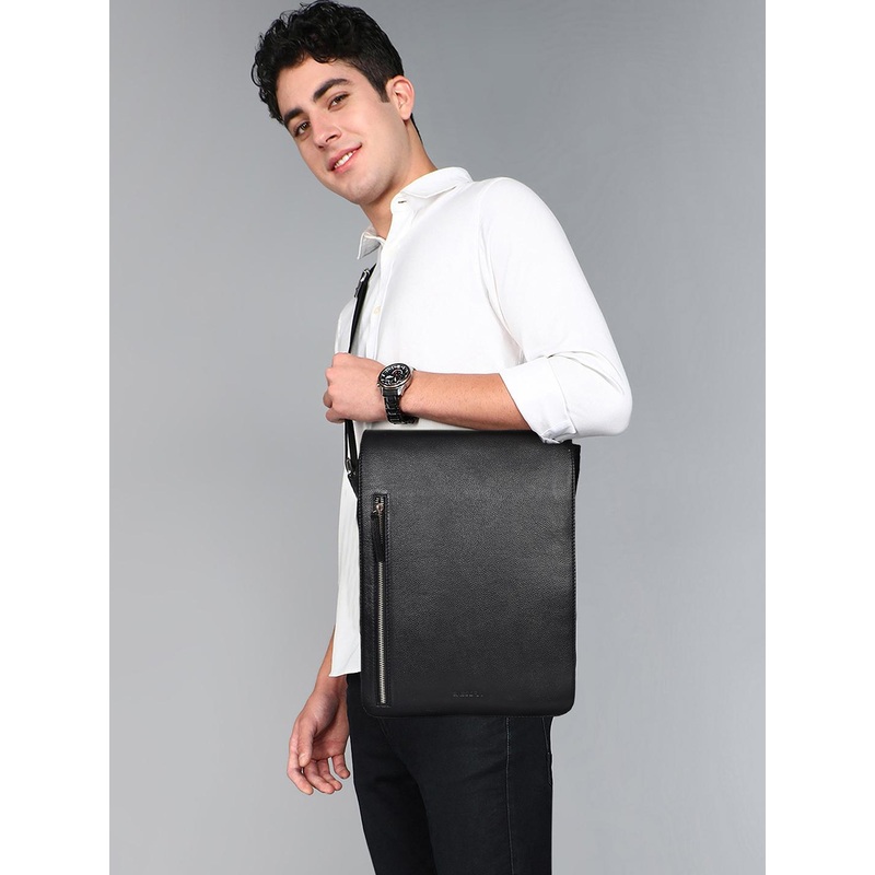 Sassora Men Textured Structured Leather Sling Bag