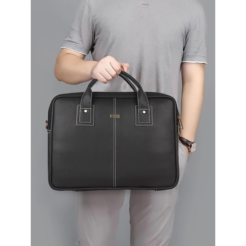 Veneer Men Solid Leather Messenger Bag