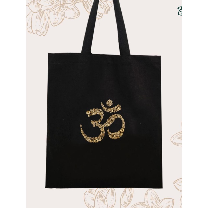 MAATIR DESIGNS Unisex Floral Om Embroidered Shopper Cotton Canvas Tote Bag