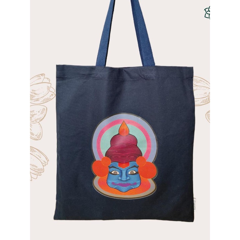 MAATIR DESIGNS Unisex Kathakali Graphic Printed Shopper Cotton Canvas Tote Bag