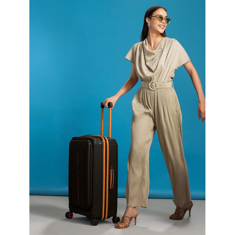 Nasher Miles Alexandria Polypropylene Large Black Orange Trolley Bag – 28 Inch (75 cm)