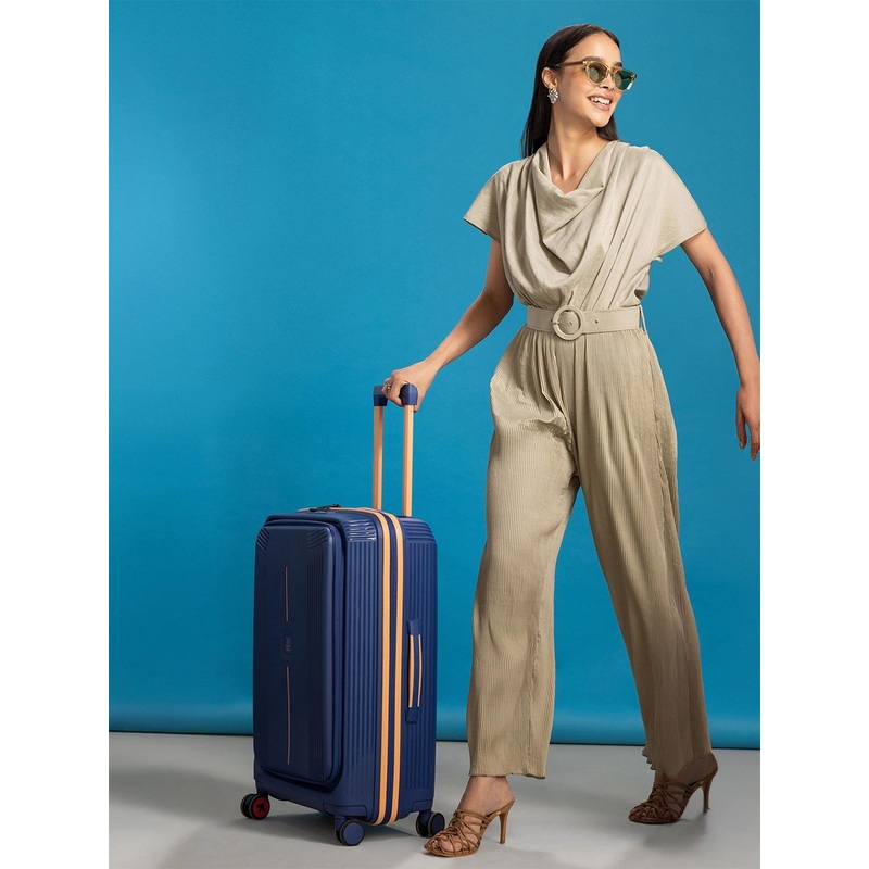 Nasher Miles Alexandria Polypropylene Medium Navy Blue Peach Trolley Bag – 24 Inch (65 cm)