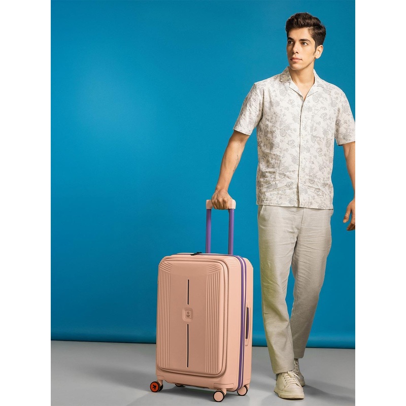 Nasher Miles Alexandria Polypropylene Medium Peach Grey Trolley Bag – 24 Inch (65 cm)