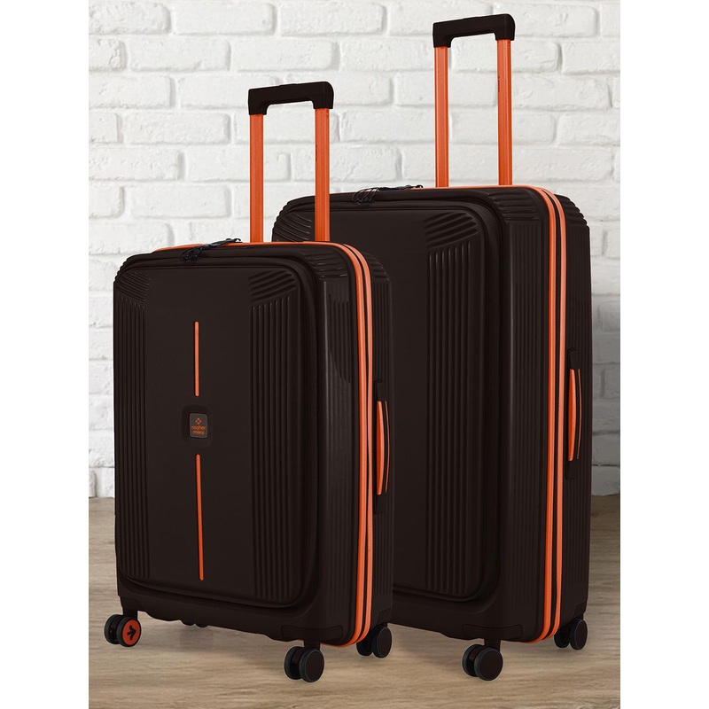 Nasher Miles Alexandria Polypropylene Set of 2 M\u002FL Black Orange Trolley Bags (65-75 cm)