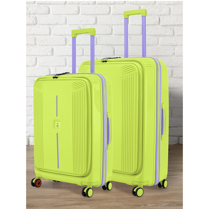 Nasher Miles Alexandria Polypropylene Set of 2 M\u002FL Green Purple Trolley Bags (65-75 cm)