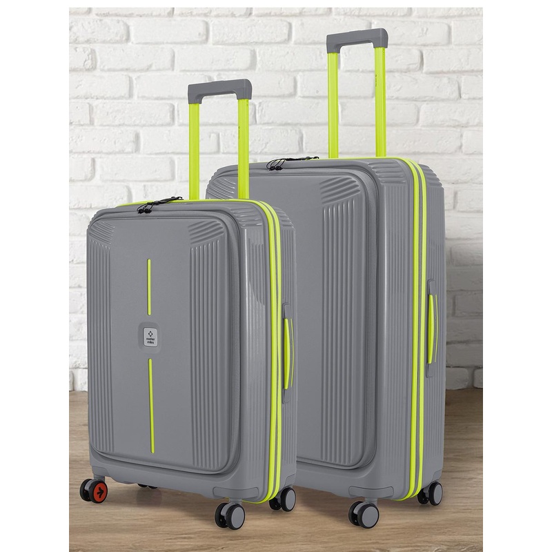 Nasher Miles Alexandria Polypropylene Set of 2 M\u002FL Grey Green Trolley Bags (65-75 cm)