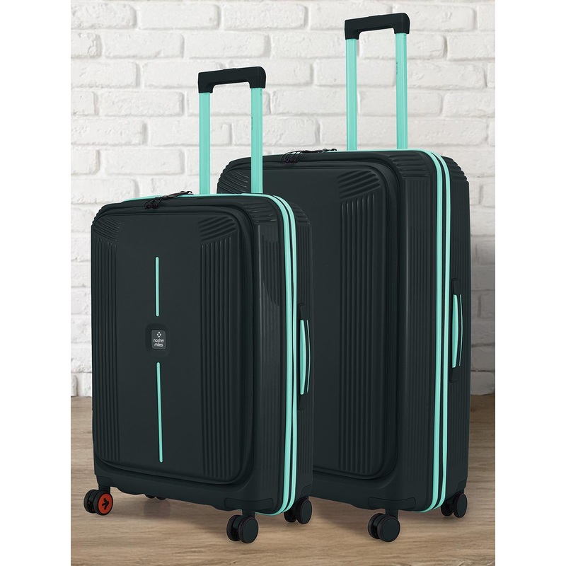 Nasher Miles Alexandria Polypropylene Set of 2 M\u002FL Grey Teal Trolley Bags (65-75 cm)
