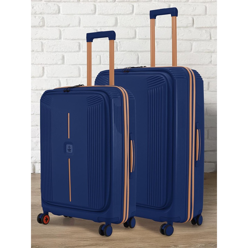 Nasher Miles Alexandria Polypropylene Set of 2 M\u002FL Navy Blue Peach Trolley Bags (65-75 cm)