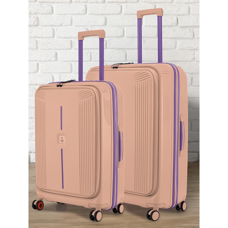 Nasher Miles Alexandria Polypropylene Set of 2 M\u002FL Peach Grey Trolley Bags (65-75 cm)