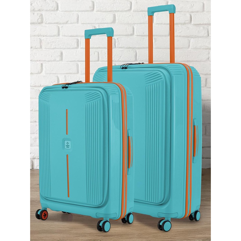 Nasher Miles Alexandria Polypropylene Set of 2 M\u002FL Teal Peach Trolley Bags (65-75 cm)