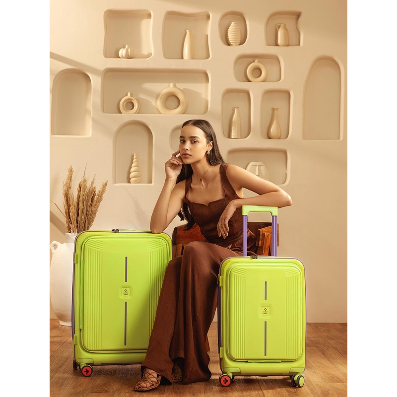 Nasher Miles Alexandria Polypropylene Set of 2 S\u002FM Green Purple Trolley Bags (55-65 cm)