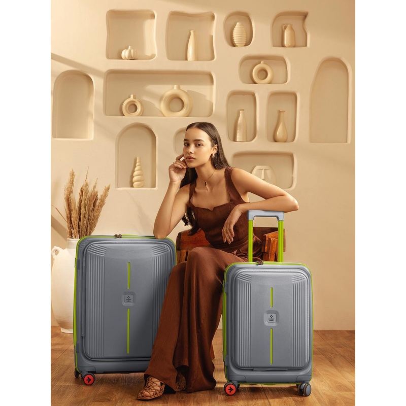 Nasher Miles Alexandria Polypropylene Set of 2 S\u002FM Grey Green Trolley Bags (55-65 cm)