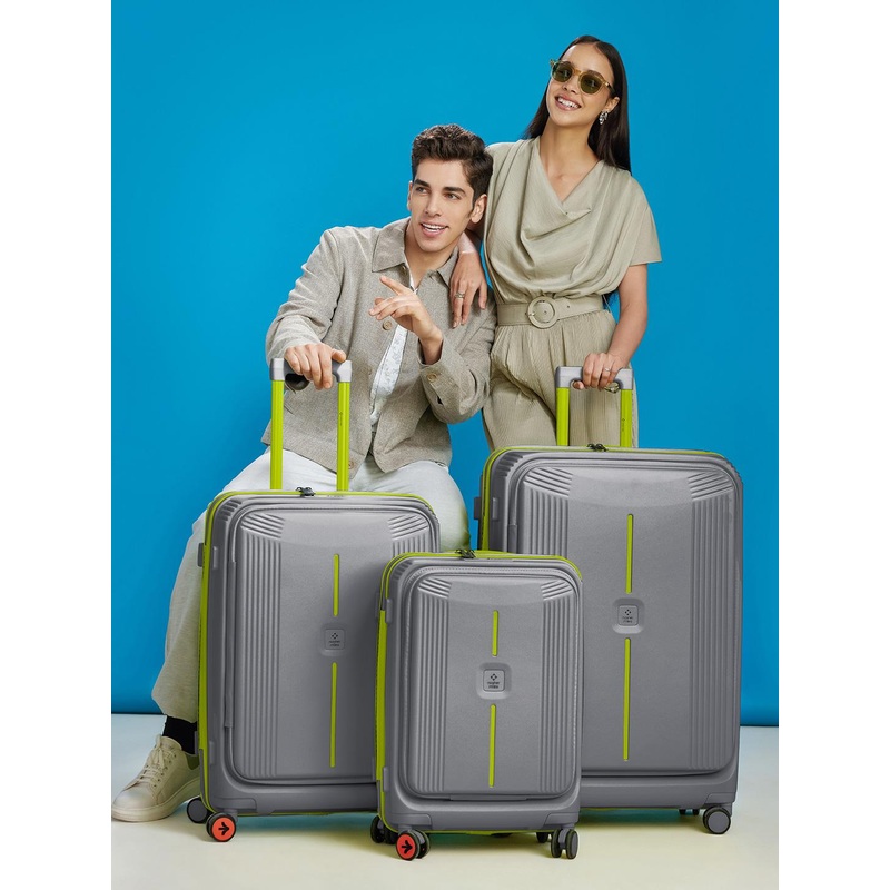 Nasher Miles Alexandria Polypropylene Set of 3 S\u002FM\u002FL Grey Green Trolley Bags (55-65-75 cm)