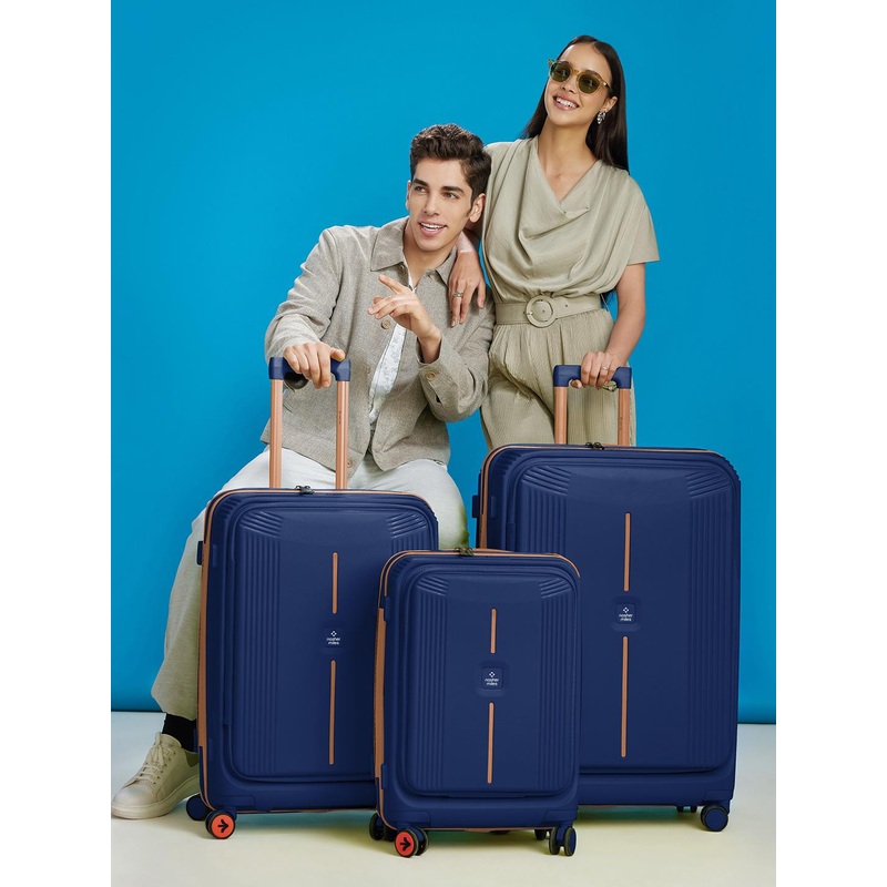 Nasher Miles Alexandria Polypropylene Set of 3 S\u002FM\u002FL NavyBlue Trolley Bags 55-65-75cm