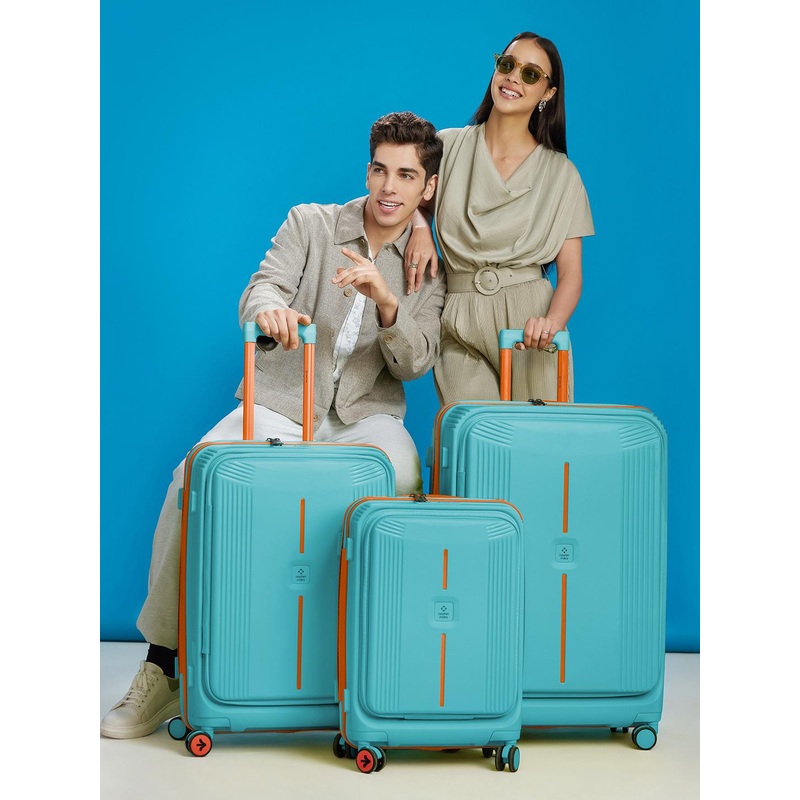 Nasher Miles Alexandria Polypropylene Set of 3 S\u002FM\u002FL Teal Peach Trolley Bags (55-65-75 cm)