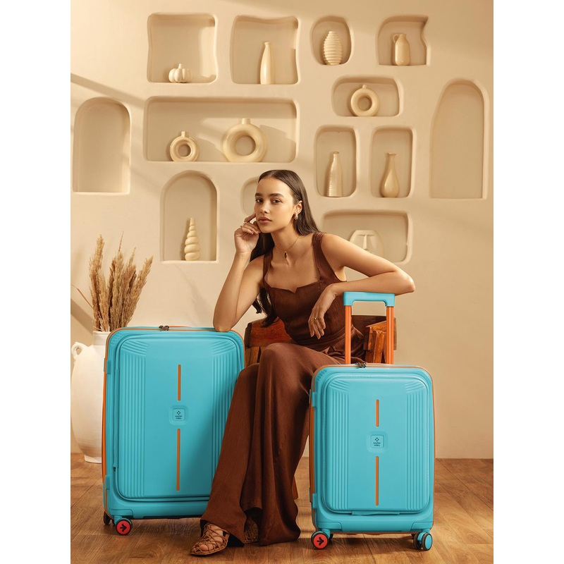 Nasher Miles Alexandria Polypropylene TSA Lock Set of 2 S\u002FM Teal Trolley Bags (55-65 cm)