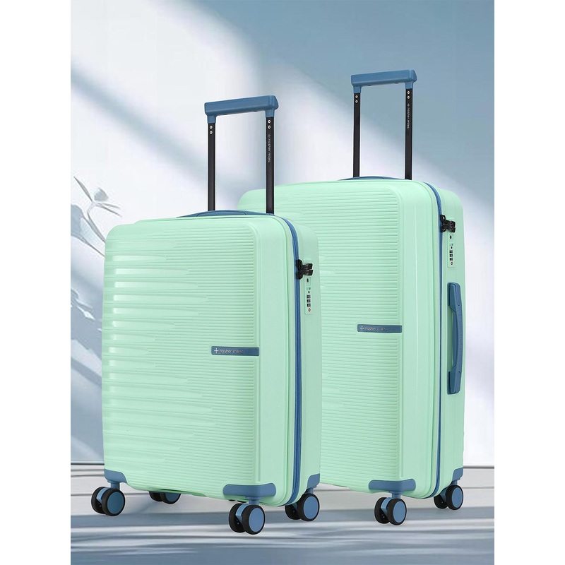 Nasher Miles Havelock Polypropylene TSA Lock Set of 2 S\u002FM Cyan Green Trolley Bags 55-65 cm