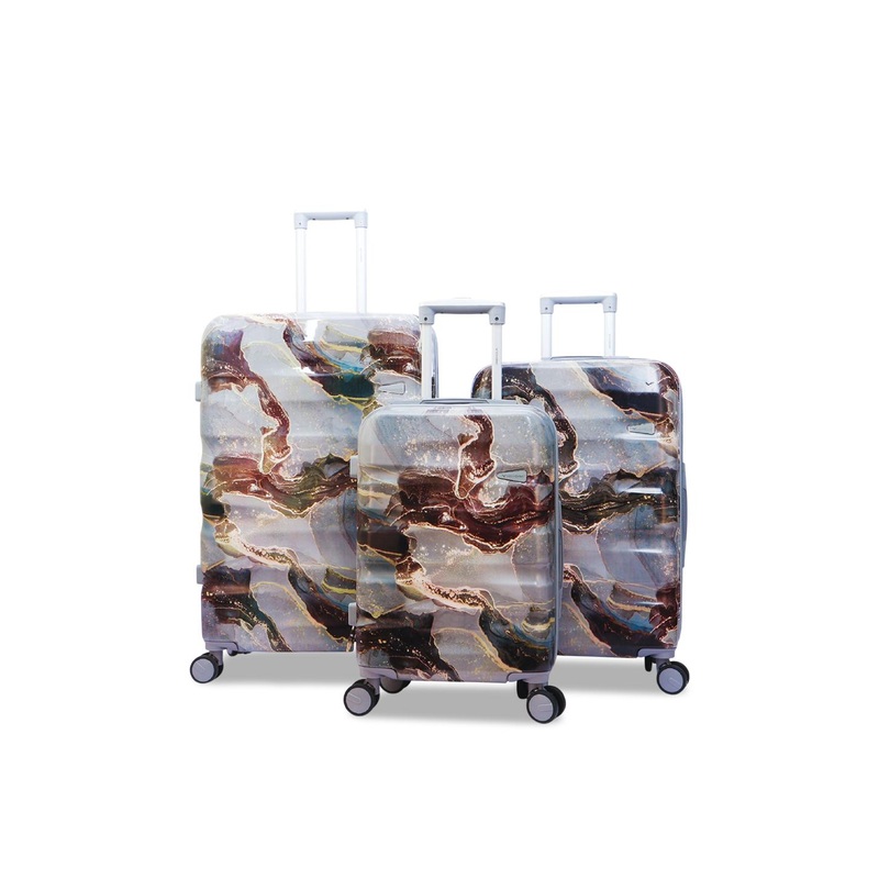 REDHORNS Holographic Unisex Set Of 3 Textured Hard-Sided Trolley Suitcase