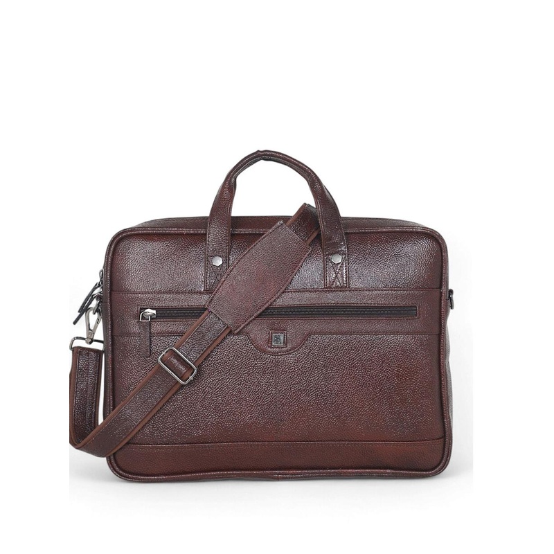 Stamp Unisex Textured Leather Laptop Bag