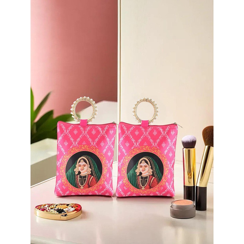 Kuber Industries 2 Pcs Silk Small Printed Half Moon Sling Bag with Quilted