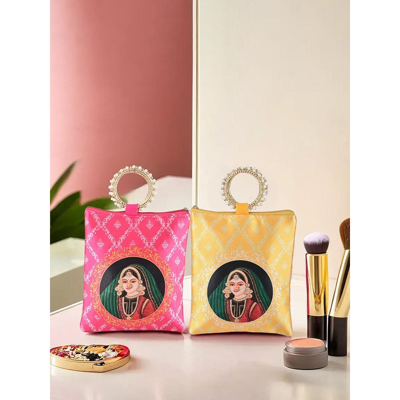 Kuber Industries 2 Pcs Silk Small Printed Shopper Tote Bag with Applique