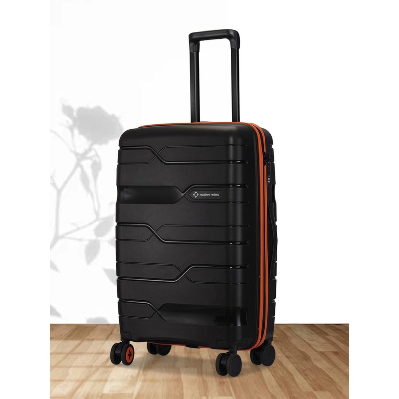 Nasher Miles Cannes Polypropylene Black Orange 24 inch Trolley bag (M)