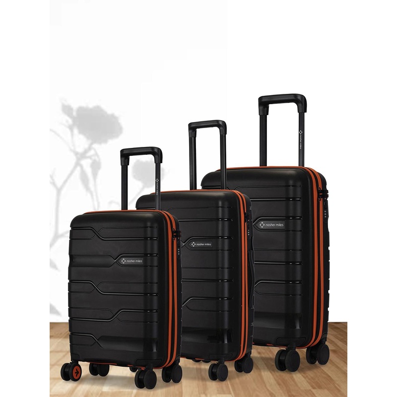 Nasher Miles Cannes Polypropylene Set of 3 Black Orange Trolley Bags