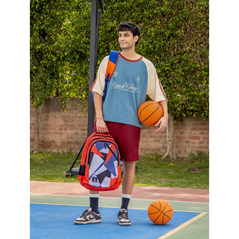 Nasher Miles Modern Art Laptop Backpack 45 Liters Polyester with Raincover (Red)