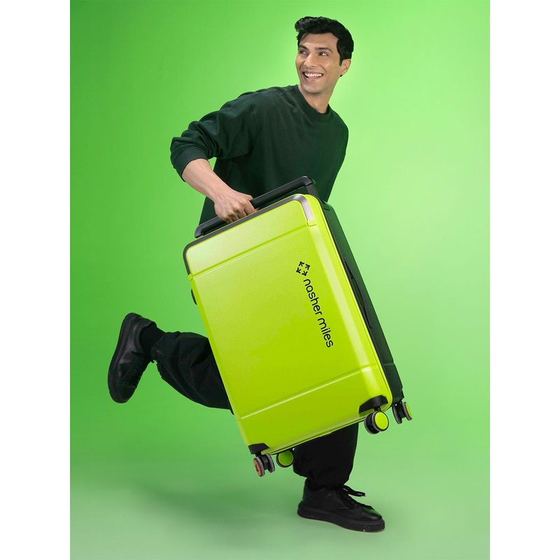 Nasher Miles Oslo Polycarbonate Medium Neon Green Grey Trolley Bag – 26 Inch (66 cm)