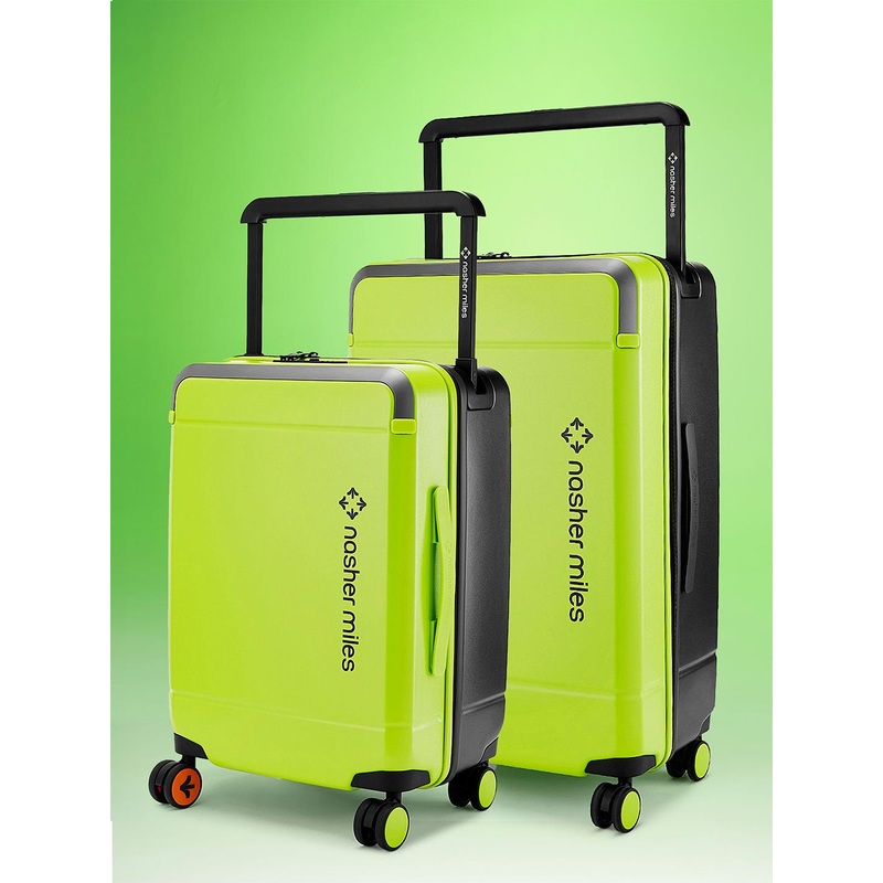 Nasher Miles Oslo Polycarbonate Set of 2 S\u002FM Neon Green Grey Trolley Bags 55 & 66 cm