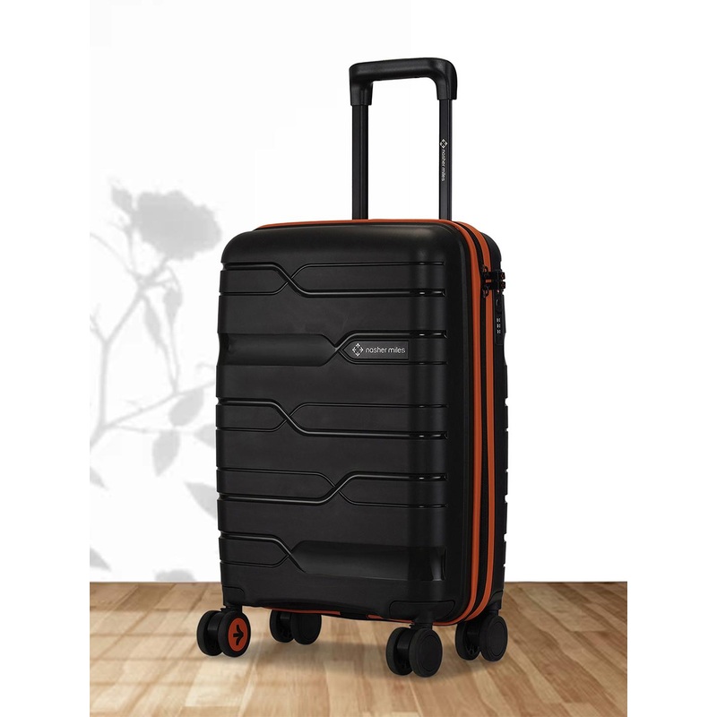 Nasher Miles Unisex Cannes  Polypropylene Black Orange 20 inch Trolley bag (S)