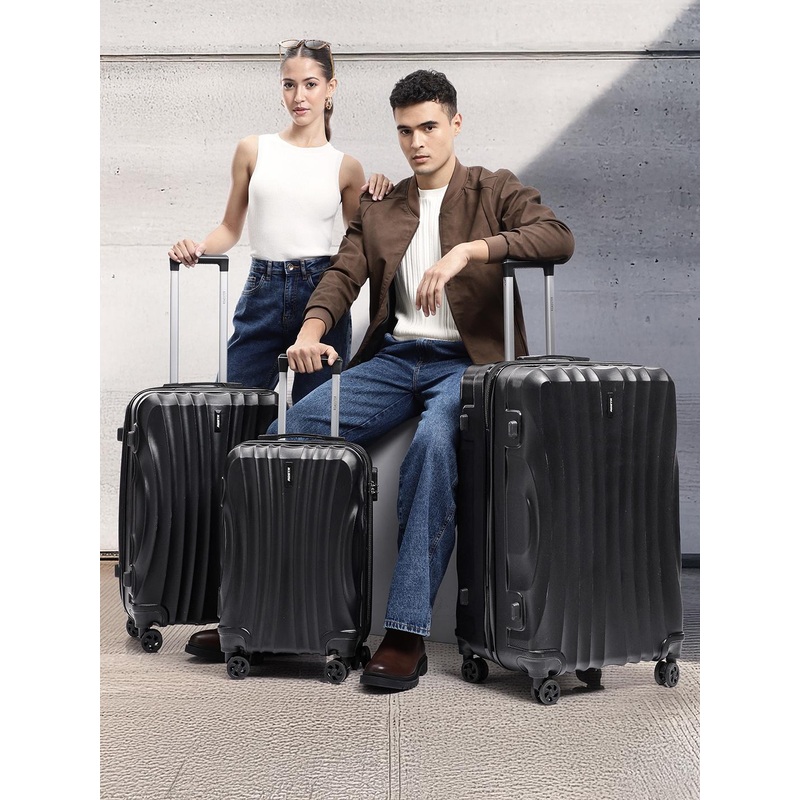 Roadster Set Of 3 Textured HRD Suitcase Trolley Bag- Cabin, Medium & Large