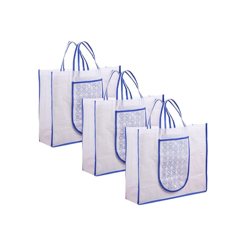 Kuber Industries Set of 3 Floral Shopper Tote Bag with Applique