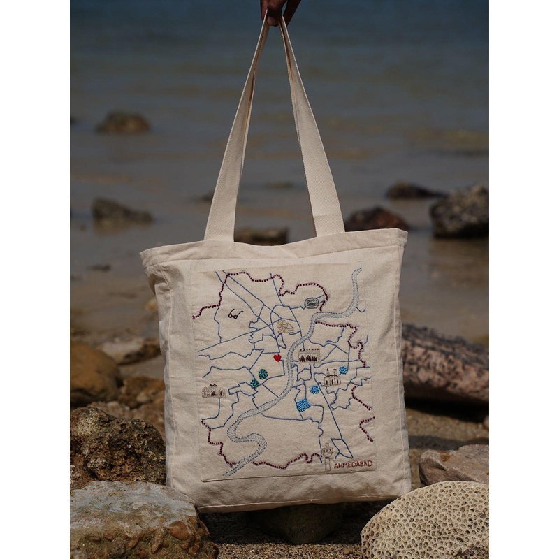 OKHAI Printed Oversized Shopper Tote Bag with Cut Work