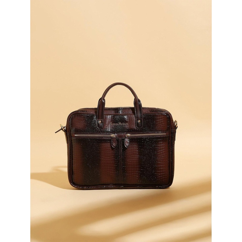 LOUIS STITCH Men Textured Leather Laptop Bag