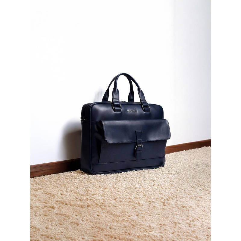 Gauge Machine Unisex Solid Blue Laptop Bag With Detachable Sling Strap