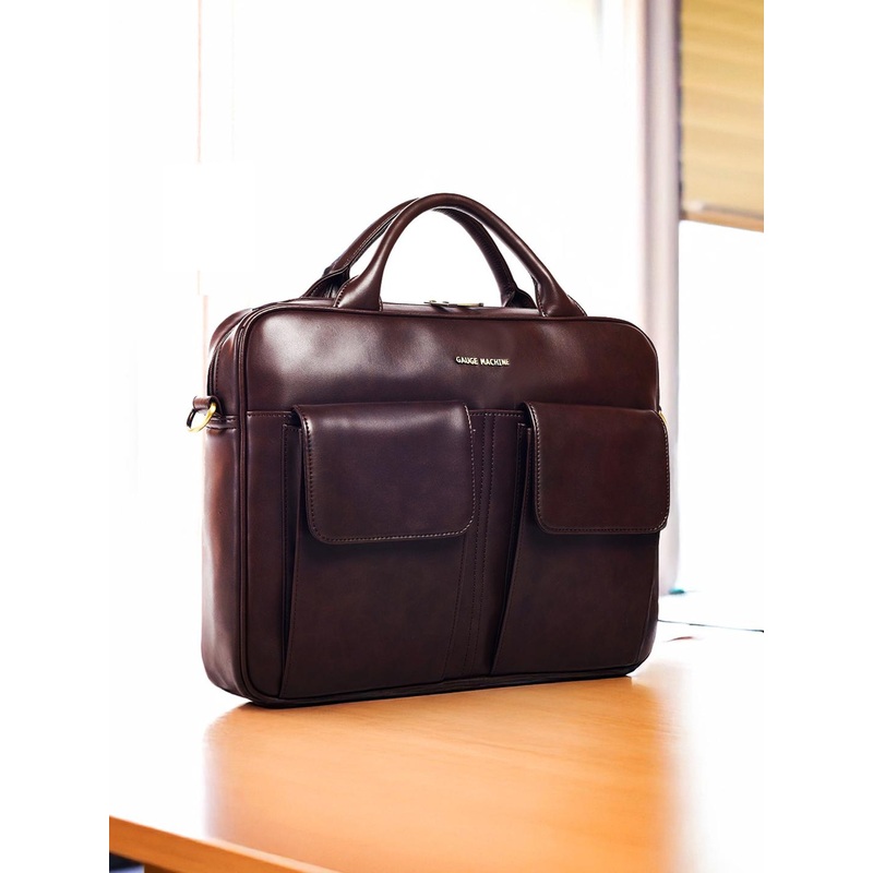 Gauge Machine Unisex Textured PU Laptop Bag
