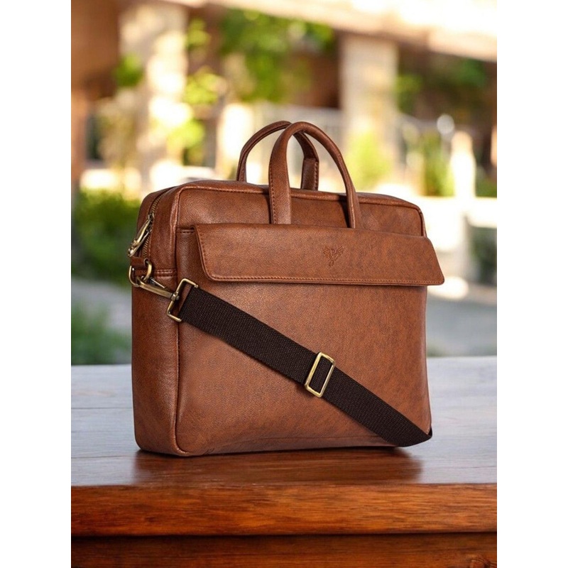 GBK Men Printed PU Laptop Bag With Detachable Sling Strap