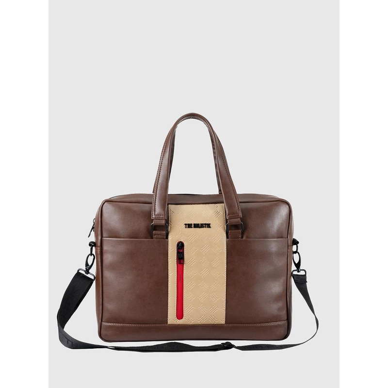 THE HOLISTIK Men Colourblocked Leather Laptop Bag