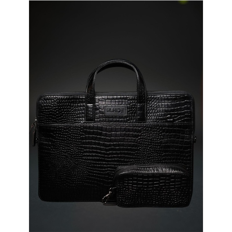 IN.HIDE Men Textured Leather Laptop Bag