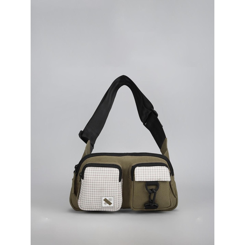 NO MORE Checked Colourblocked Structured Handheld Bag with Tasselled