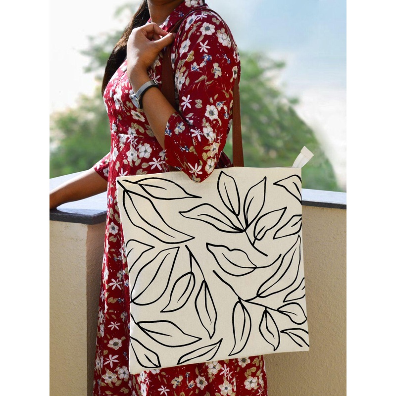 StyleMyWay Black & White Abstract 40 x 40 cm Cotton Canvas Tote Bag
